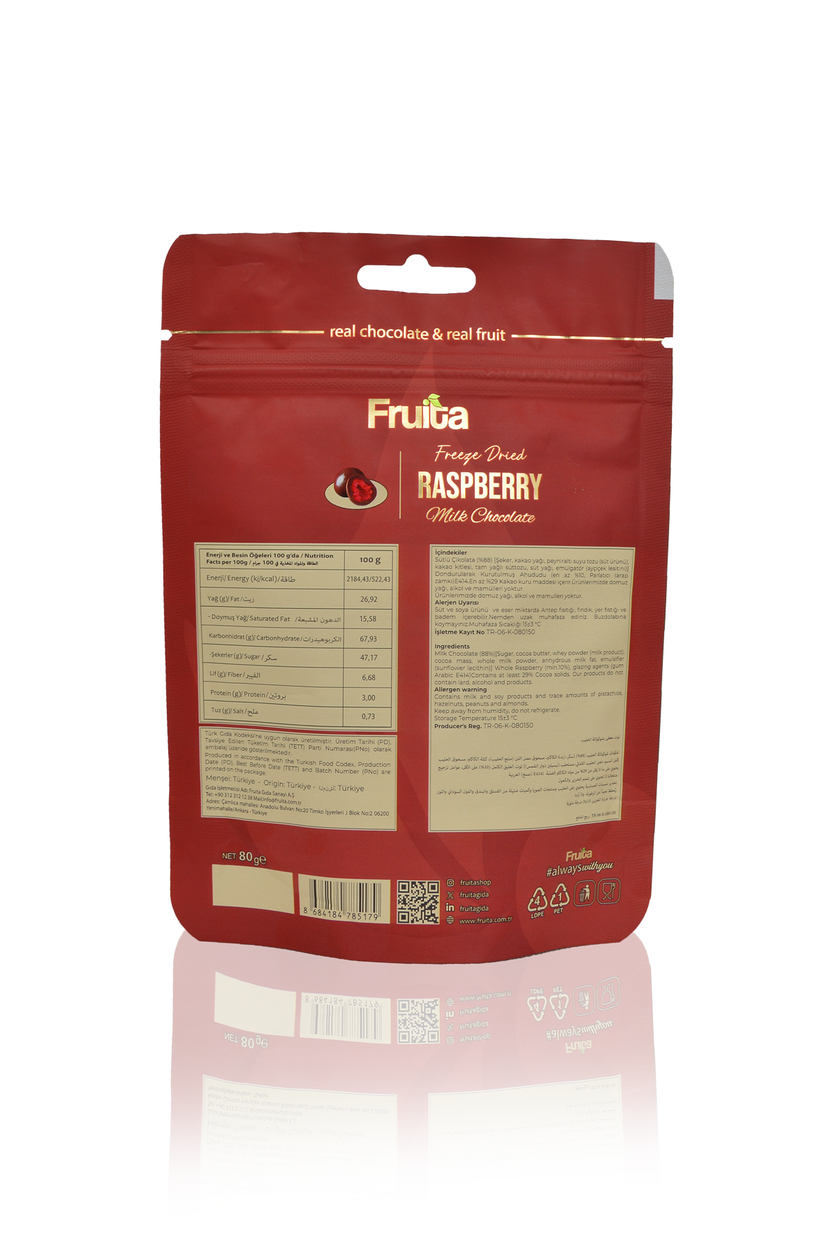 Sütlü Çikolata Kaplı Ahududu 80g